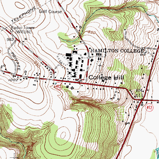 Topographic Map of Benedict Hall, NY
