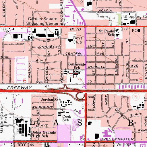 Topographic Map of Sunnyside Elementary School, CA