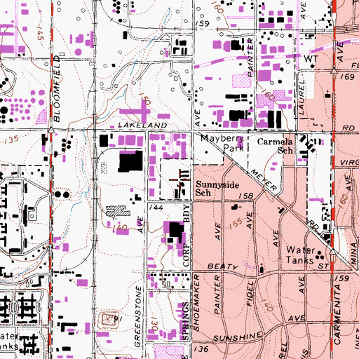Topographic Map of Sunnyside School, CA