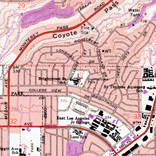 Topographic Map of Sunnyslopes Park, CA