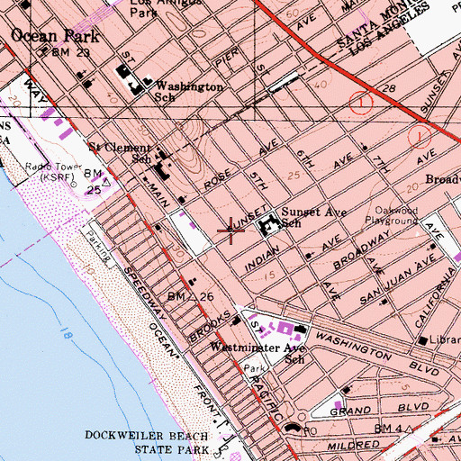Topographic Map of Venice Skill Center, CA