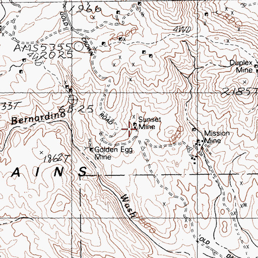 Topographic Map of Sunset Mine, CA