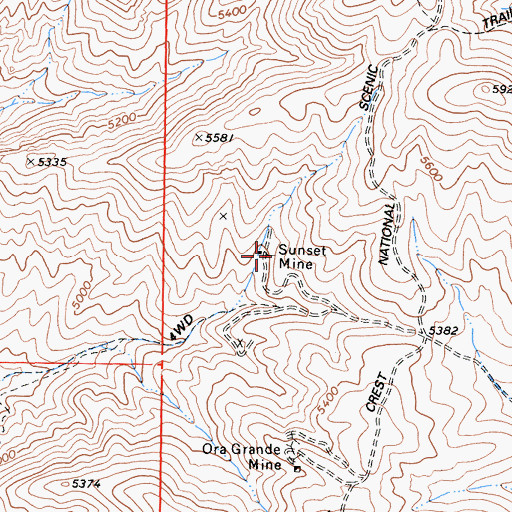 Topographic Map of Sunset Mine, CA