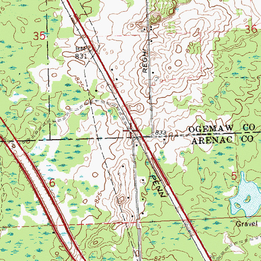 Topographic Map of Rowena Station (historical), MI