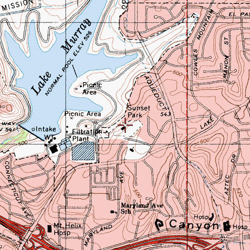 Topographic Map of Sunset Park, CA