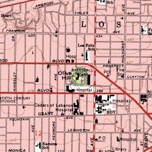 Topographic Map of Aline Barnsdall Complex, CA