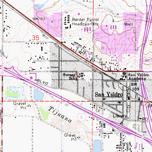 Topographic Map of Sunset Elementary School, CA