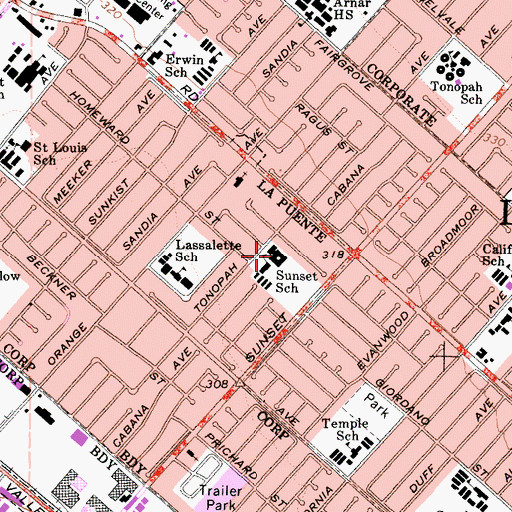 Topographic Map of Sunset Elementary School, CA