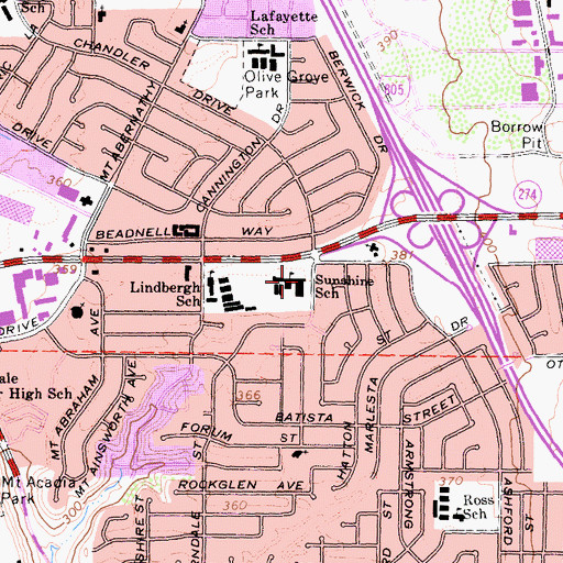 Topographic Map of Sunshine School, CA