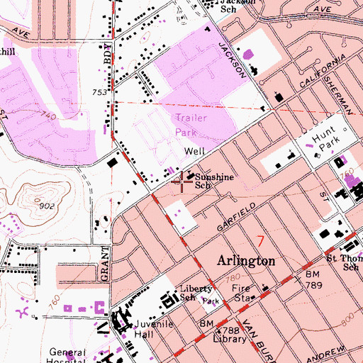 Topographic Map of Sunshine Special Education School, CA