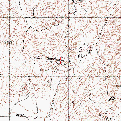 Topographic Map of Supply Mine, CA