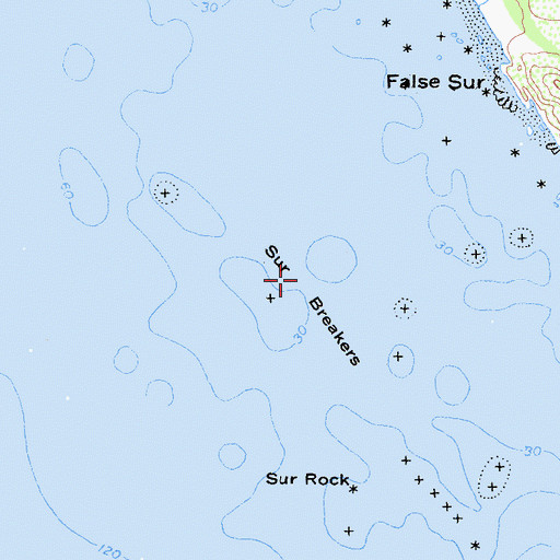 Topographic Map of Sur Breakers, CA