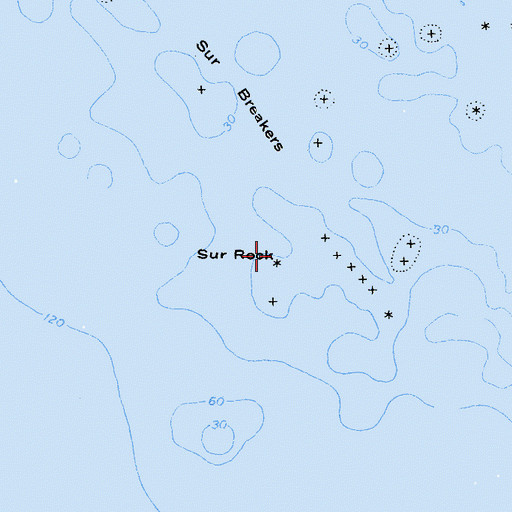 Topographic Map of Sur Rock, CA