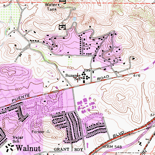 Topographic Map of Suzanne Middle School, CA