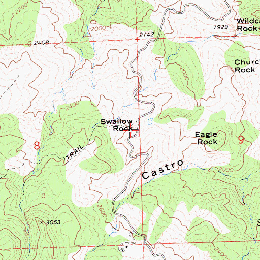 Topographic Map of Swallow Rock, CA