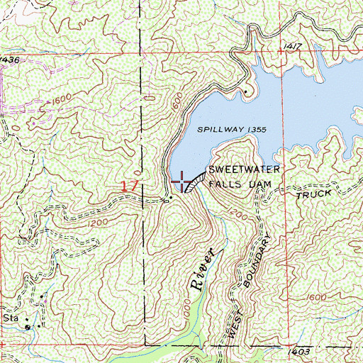 Topographic Map of Sweetwater Falls Dam, CA