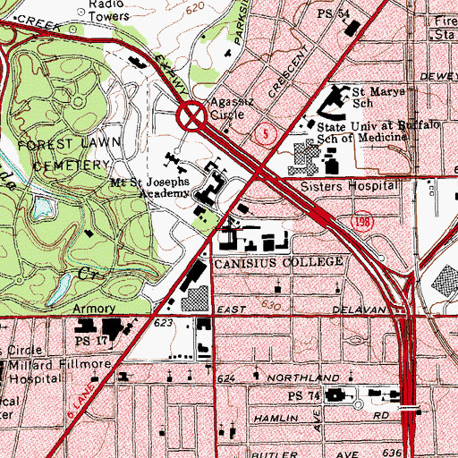 Topographic Map of Bagen Administration Building, NY