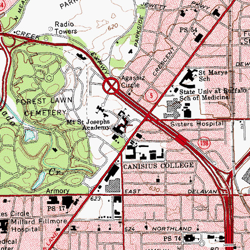 Topographic Map of Lyons Hall, NY