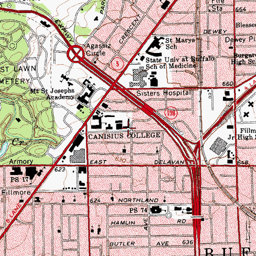 Topographic Map of Frisch Residence Hall, NY