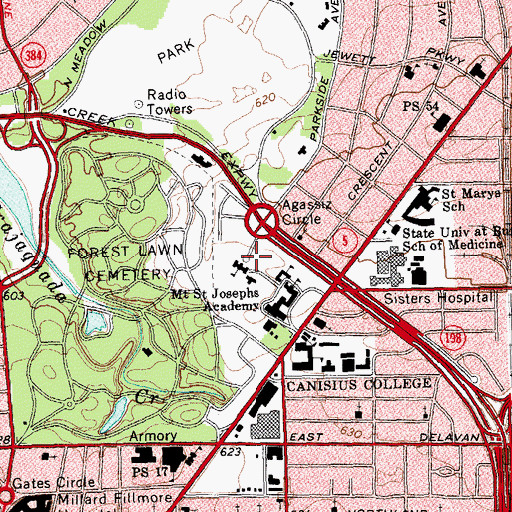 Topographic Map of Medaille College, NY