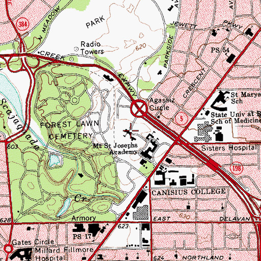 Topographic Map of Main Building Medaille College, NY