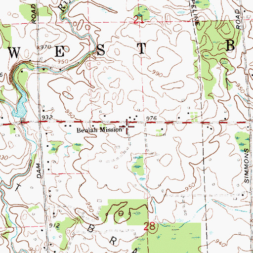 Topographic Map of Beulah Mission, MI