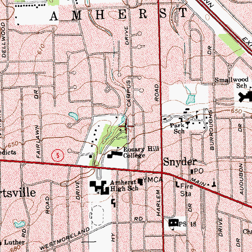 Topographic Map of Serra Hall, NY