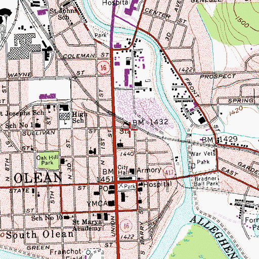 Topographic Map of Jamestown Community College Cattaraugus County Campus, NY