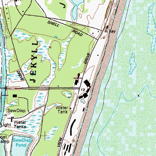 Topographic Map of Beachside Shopping Center, GA
