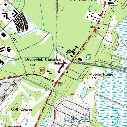 Topographic Map of Brunswick Christian Academy, GA