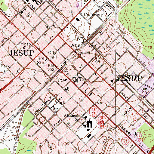 Topographic Map of Jesup First United Methodist Church School of Discovery, GA