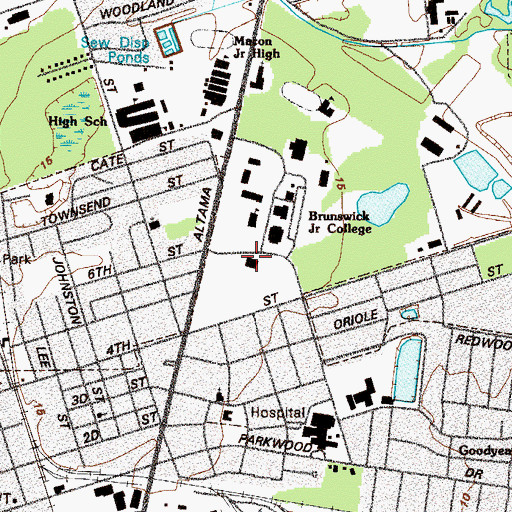 Topographic Map of Coastal Georgia Community College Brunswick Campus Southeast Georgia Conference Center, GA