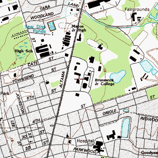 Topographic Map of Coastal Georgia Community College Brunswick Campus Hargett Administration Building, GA