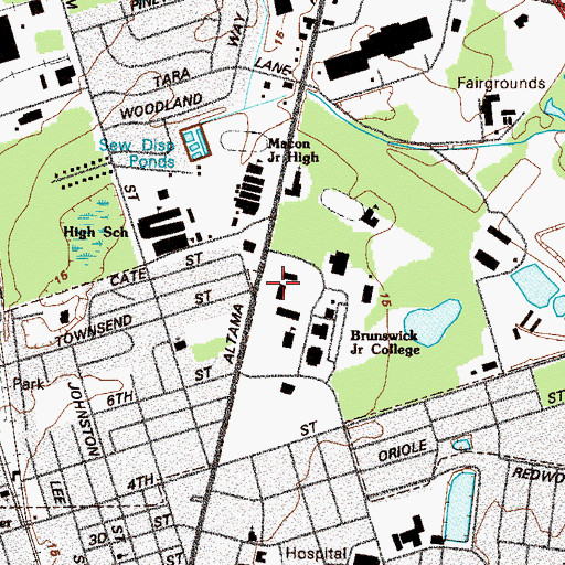 Topographic Map of Coastal Georgia Community College Brunswick Campus Alfred W Jones Science Building, GA