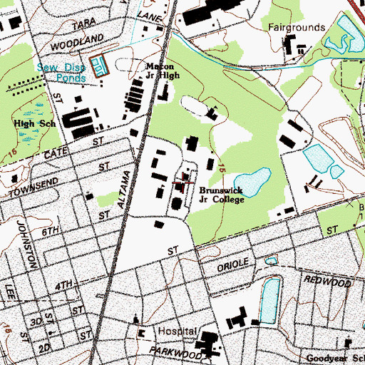 Topographic Map of Coastal Georgia Community College Brunswick Campus James L Andrews Student Center, GA