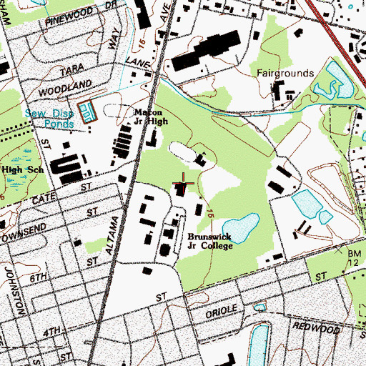 Topographic Map of Coastal Georgia Community College Brunswick Campus Howard E Coffin Gymnasium, GA