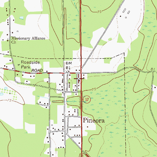 Topographic Map of Pineora Baptist Church, GA