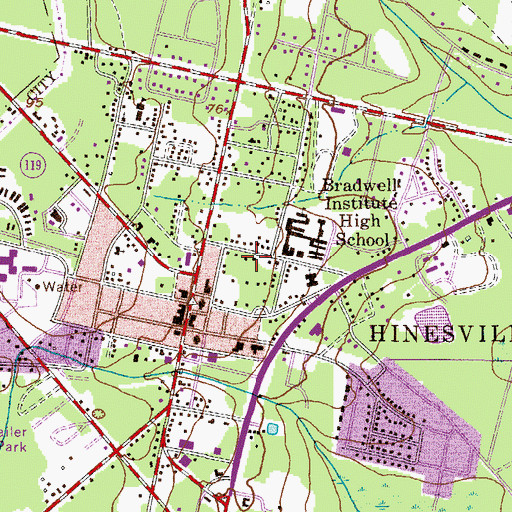 Topographic Map of Hinesville First Baptist Church, GA