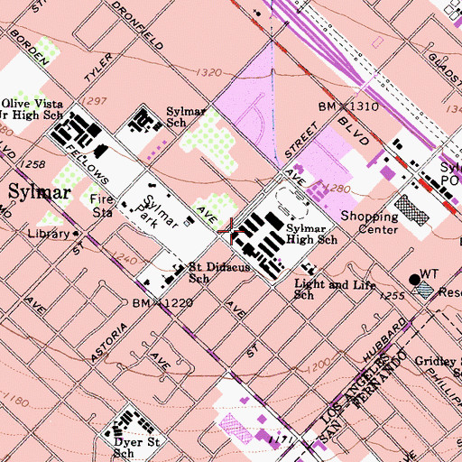 Topographic Map of Sylmar High School, CA