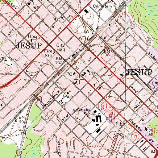 Topographic Map of First Baptist Church, GA