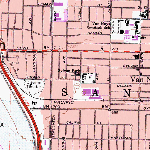 Topographic Map of Syvan Park Elementary School, CA