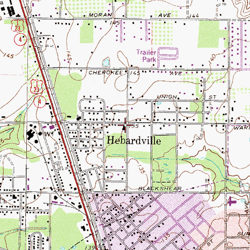 Topographic Map of Hebardville Baptist Church, GA