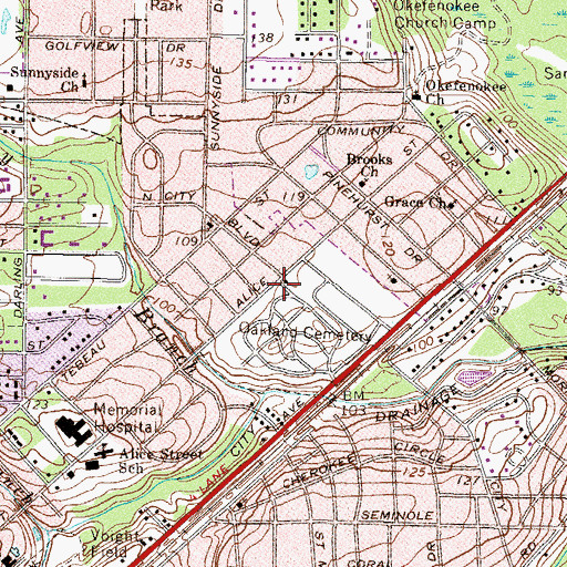 Topographic Map of Piedmont Okefenokee Baptist Church, GA