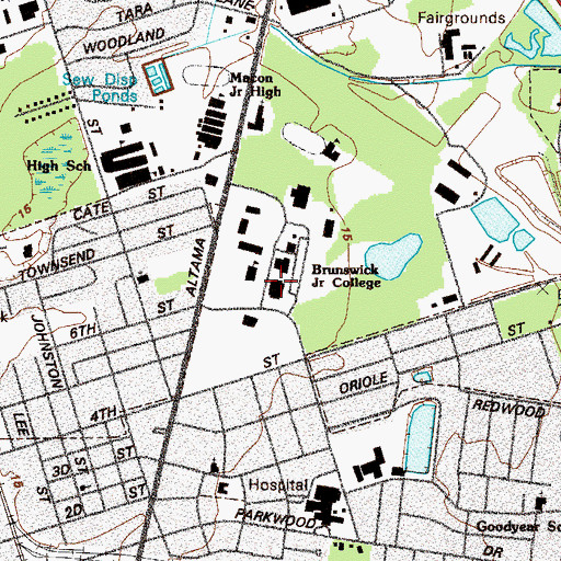 Topographic Map of Coastal Georgia Community College Brunswick Campus Clara Wood Gould Memorial Library, GA