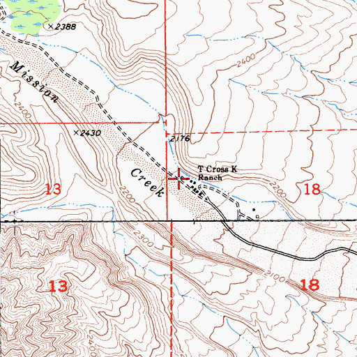 Topographic Map of T Cross K Ranch, CA