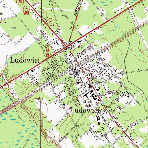 Topographic Map of Three Rivers Regional Library System Long County Public Library, GA