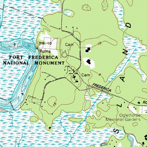 Topographic Map of Frederica Presbyterian Church, GA