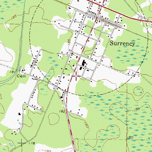 Topographic Map of Surrency Grove Baptist Church, GA