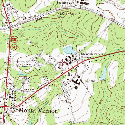 Topographic Map of Brewton - Parker College Mount Vernon Campus Miller Music Building, GA