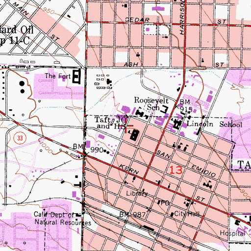 Topographic Map of Taft Union High School, CA
